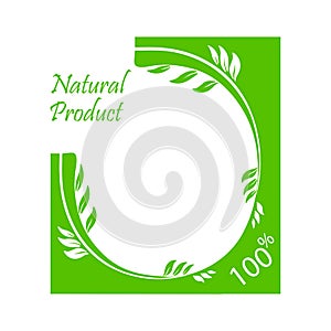 Banner frame for environmentally friendly goods. Eco quality mark. Set ads of one hundred percent natural products. Green branches