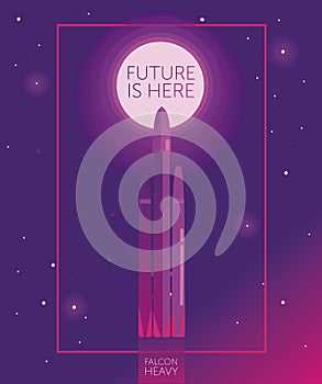 Banner `future is here` with space shuttle falcon heavy