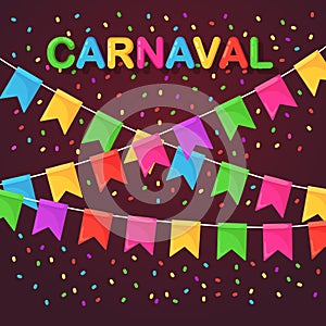 Banner with garland of colour festival flags and ribbons, bunting. Background for celebrate happy birthday party, carnaval, fair.