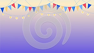 Banner with garlands and flags. Night dance party music night poster template.