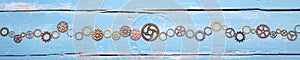 Banner, gears on blue background, concept teamwork and cohesion