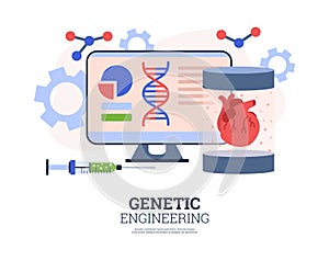 Banner about genetics engineering flat style, vector illustration