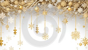 Banner with golden garland and 3D balloons. Christmas and New Year