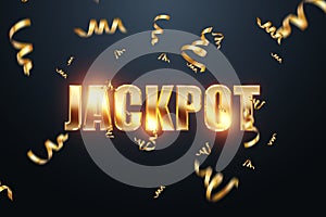 Banner with the golden inscription Jackpot on a dark background, luxury style. Casino concept, advertising template, gambling,