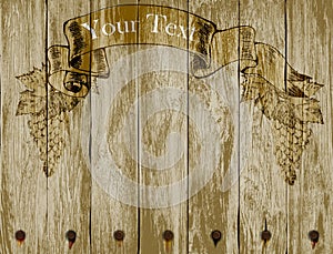 Banner with grapes on a wooden background.vector illustration