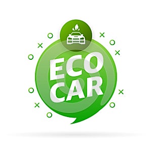Banner with green eco car. Ecology concept. Electric power. Eco-friendly transport concept.
