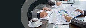 Banner of Group professional business people person working together analyze in office, work together to discuss company financial