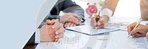 Banner of Group professional business people person working together analyze in office, work together to discuss company financial