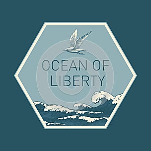 Banner with hand-drawn sea waves in retro style