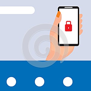 Banner with a hand holding a smartphone with a padlock in the screen