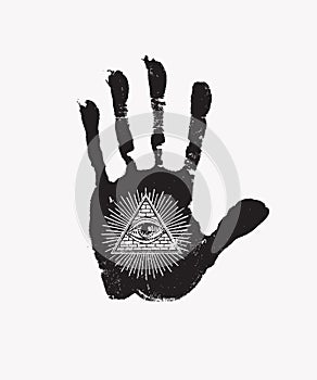 Banner with handprint with all seeing eye symbol