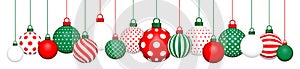 Banner Hanging Christmas Balls Pattern Red Green White