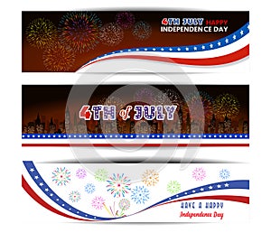 Banner Happy 4th July independence day with fireworks bacground