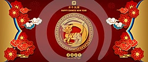Banner Happy chinese new year 2022. Year of The Kid Tiger charector with asian style. Chinese translation is mean Year of Tiger,