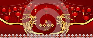 Banner Happy chinese new year 2023. Year of The Rabbit charector with asian style. Chinese translation is mean Year of Rabbit ,