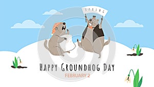 Banner about Happy Groundhog Day flat style, vector illustration