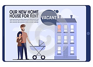Banner with Happy Young Family Rented Vacant Flat