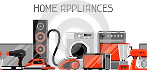 Banner with home appliances. Household items for sale and shopping advertising poster
