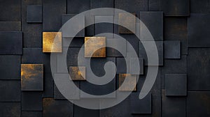Geometric Anthracite Wall: Abstract Dark Texture with Squares and Rectangles - Banner Illustration