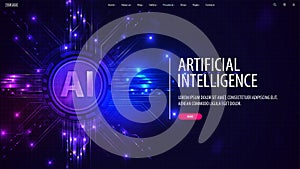 Banner with interface elements and artificial Intelligence computer database concept. Central Computer Processors CPU concept