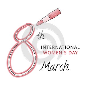 Banner for International Women\'s Day March 8 with a red lipstick