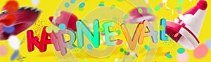 Banner with Karneval 3d-illustration and headwear