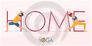 Coronavirus or covid-19 banner in stay home and do yoga concept. Vector.