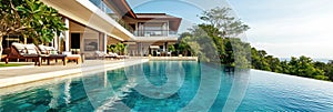 Banner with luxury villa with large swimming pool