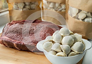 Banner meat and dumplings on the kitchen josuke