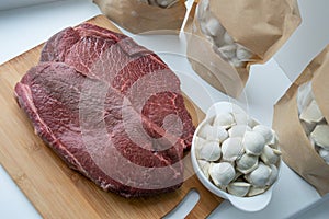 Banner meat and dumplings on the kitchen josuke