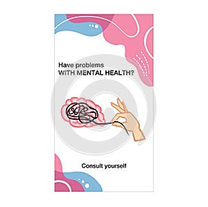 Banner mental health, brain confusion vector illustration