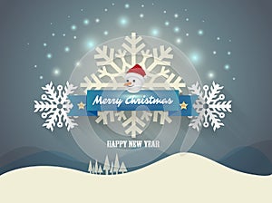 Banner Merry christmas with snow man and snow flake