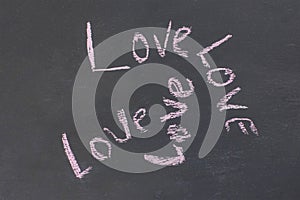 Banner message Love ornament inscription chalk call on black background style grunge base design