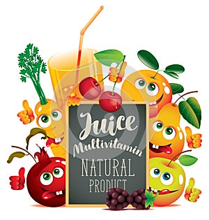 Banner for multivitamin juice with funny fruits