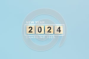 2024 banner. 2024 New Year charging. New goals and plans for future in 2024 year. trend blue background