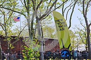 The banner of New York Water Taxi in Battery park, NYC