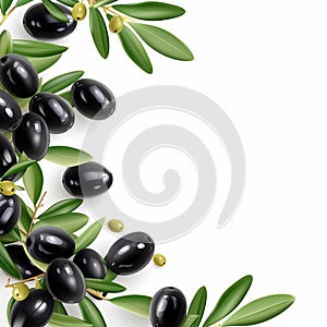 banner with olive branch on green smooth background with reflection. Design for olive oil, natural cosmetics, health care products