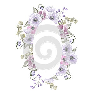 banner oval of watercolor purple flowers vector