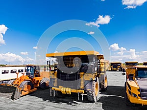 Banner parking enginery car industrial technology open pit mine industry, big yellow mining truck for coal anthracite photo