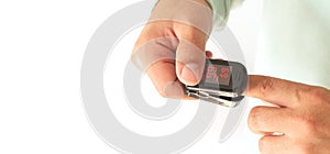 Banner patient holding electronic oximeter or oxymeter