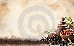 banner with pepper mill filled with black peppercorn Generative AI