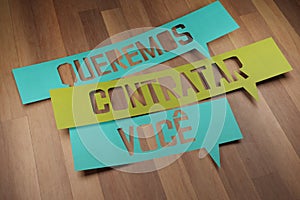Banner with the phrase `Entre para nossa Equipe` in speech bubble. Join our team in brazilian portuguese. 3D Render photo