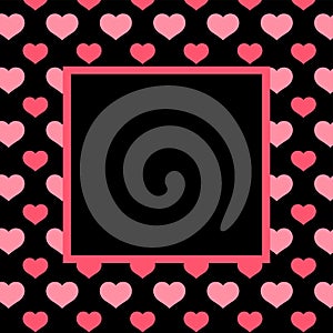 Banner pink black heart pattern, square frame background, black pink frame with heart shape pattern, for valentine`s day banner