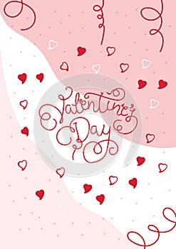 Banner with pink sky and paper cut clouds. Place for text. Happy Valentine`s day sale header with hearts. Rose cloudscape border