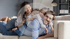 Banner portrait of happy family relax with kids