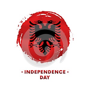 Banner or poster of Albania Independence Day celebration. Waving flag of Albania, brush stroke background. Vector illustration.