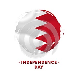 Banner or poster of Bahrain Independence Day celebration. Waving flag of Bahrain, brush stroke background. Vector illustration.