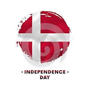 Banner or poster of Denmark Independence Day celebration. Waving flag of Denmark, brush stroke background. Vector illustration.