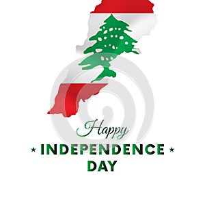 Banner or poster of Lebanon independence day celebration. Lebanon map. Waving flag. Vector illustration.