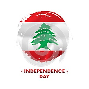 Banner or poster of Lebanon Independence Day celebration. Waving flag of Lebanon, brush stroke background. Vector illustration.